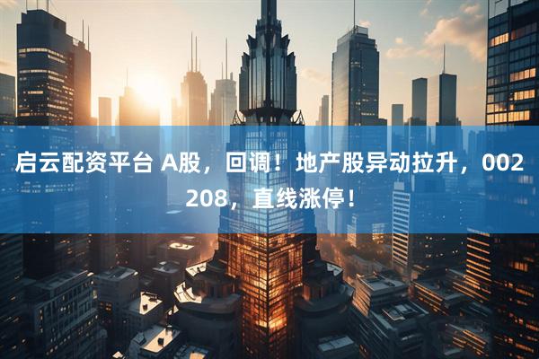 启云配资平台 A股，回调！地产股异动拉升，002208，直线涨停！