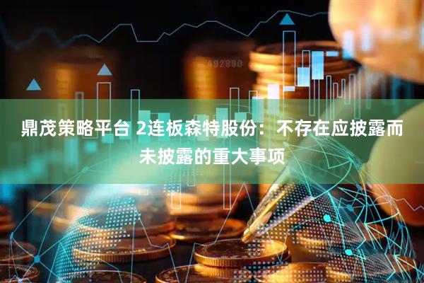 鼎茂策略平台 2连板森特股份：不存在应披露而未披露的重大事项